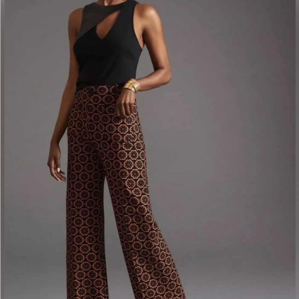 Maeve Black and Brown Geometric Wide Leg Pants